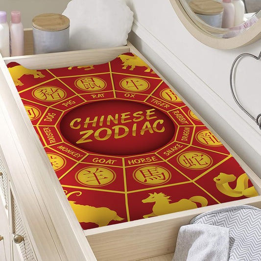 Red And Yellow Chinese Zodiac Print Changing Pad Cover