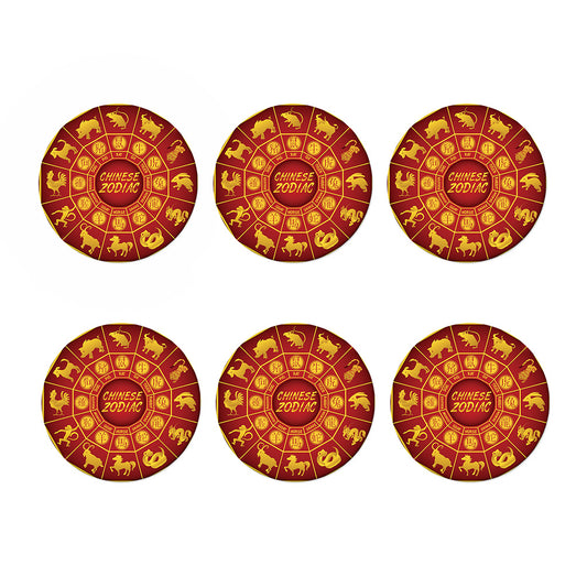 Red And Yellow Chinese Zodiac Print Coaster Set