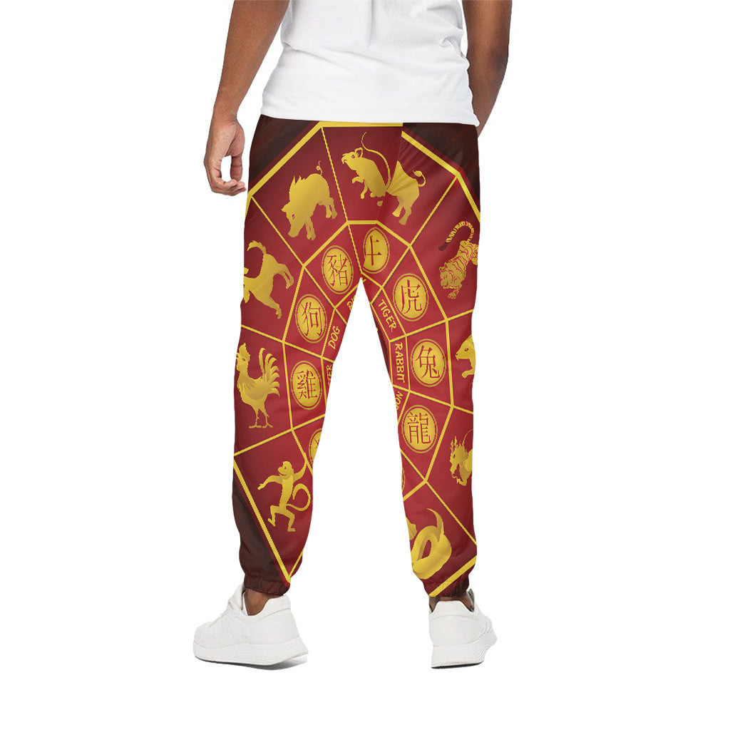 Red And Yellow Chinese Zodiac Print Cotton Pants