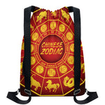 Red And Yellow Chinese Zodiac Print Drawstring Backpack