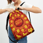 Red And Yellow Chinese Zodiac Print Drawstring Backpack