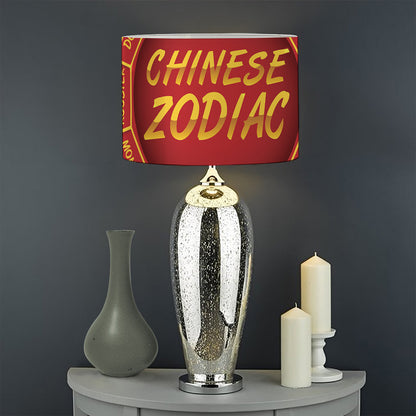 Red And Yellow Chinese Zodiac Print Drum Lamp Shade