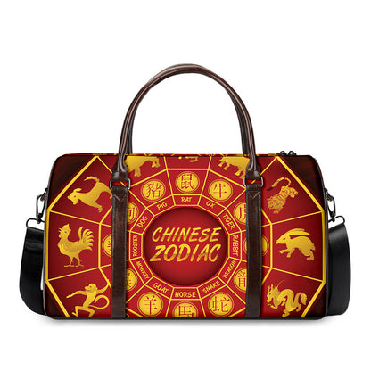 Red And Yellow Chinese Zodiac Print Duffle Bag