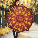 Red And Yellow Chinese Zodiac Print Foldable Umbrella