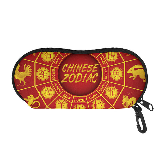 Red And Yellow Chinese Zodiac Print Glasses Case