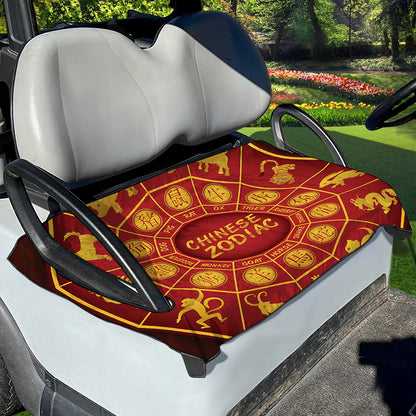 Red And Yellow Chinese Zodiac Print Golf Cart Seat Cover