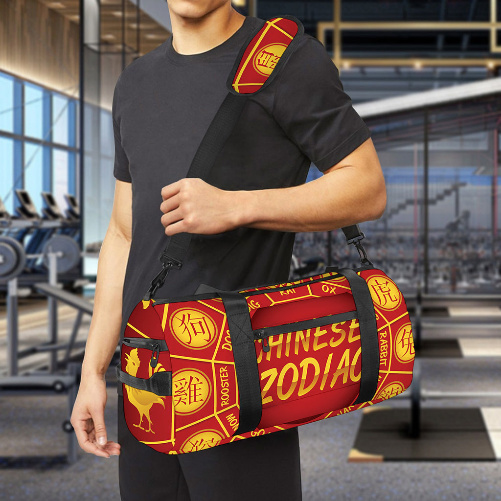 Red And Yellow Chinese Zodiac Print Gym Bag
