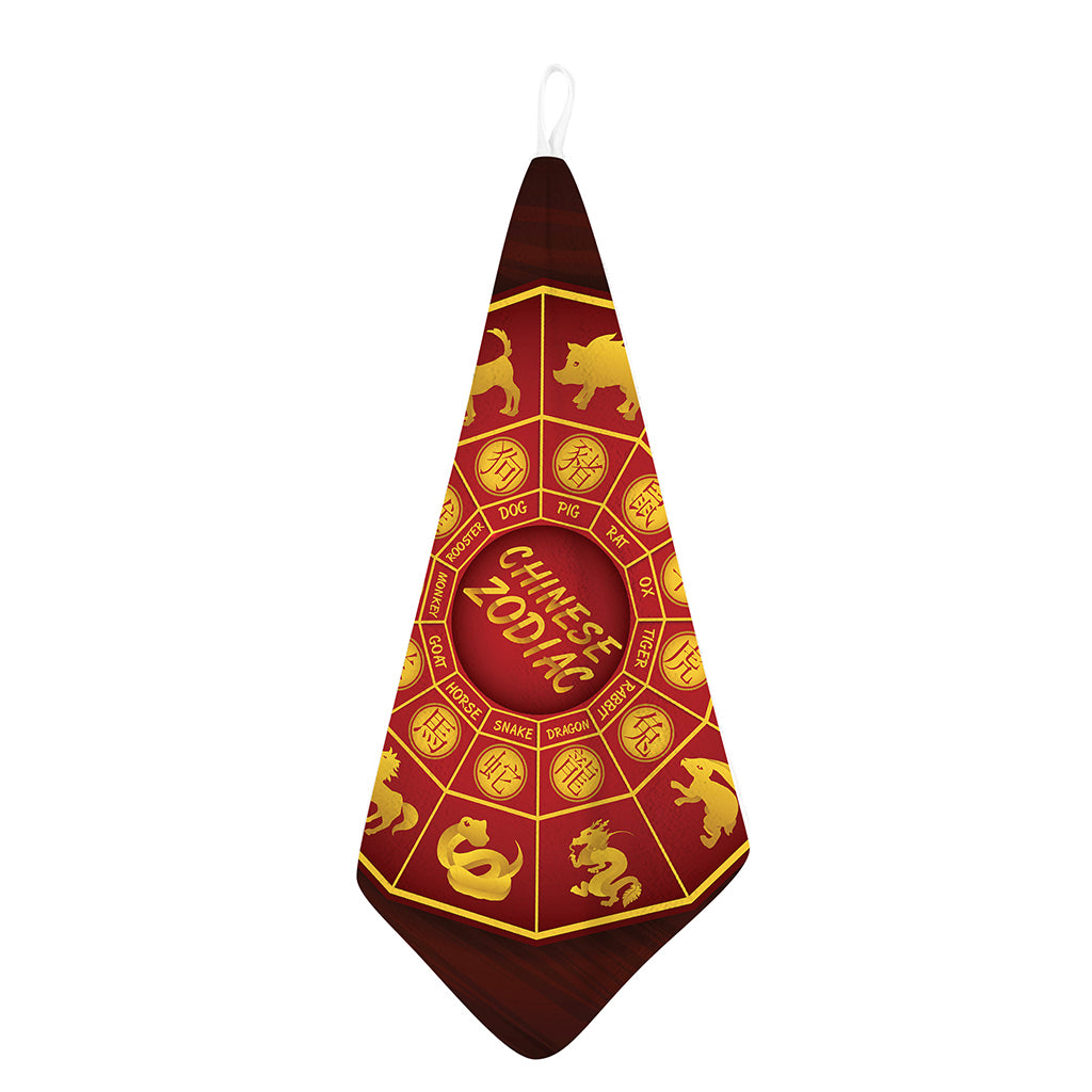 Red And Yellow Chinese Zodiac Print Hand Towel