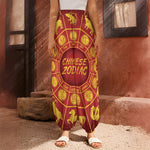 Red And Yellow Chinese Zodiac Print Harem Pants