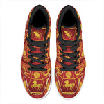 Red And Yellow Chinese Zodiac Print High Top Leather Sneakers