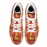Red And Yellow Chinese Zodiac Print High Top Leather Sneakers