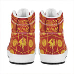 Red And Yellow Chinese Zodiac Print High Top Leather Sneakers