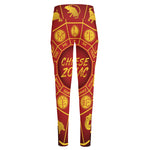 Red And Yellow Chinese Zodiac Print High-Waisted Pocket Leggings