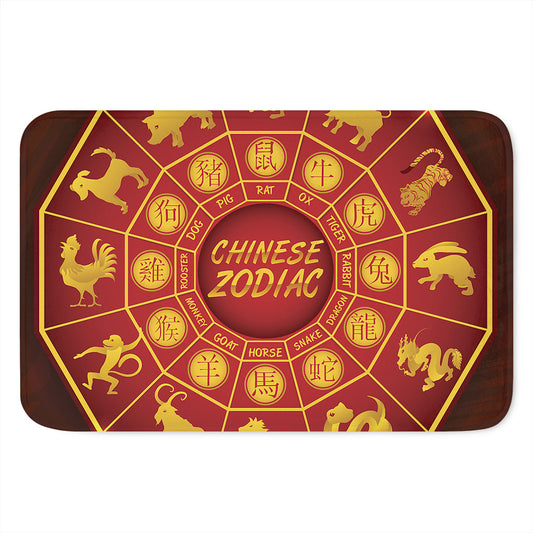 Red And Yellow Chinese Zodiac Print Indoor Door Mat