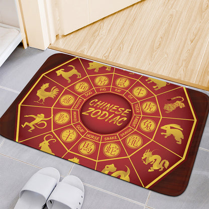 Red And Yellow Chinese Zodiac Print Indoor Door Mat