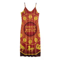 Red And Yellow Chinese Zodiac Print Jersey Midi Cami Dress