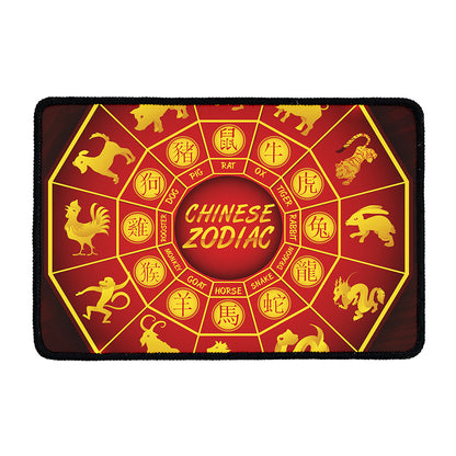 Red And Yellow Chinese Zodiac Print Kitchen Mat