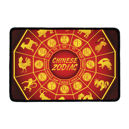 Red And Yellow Chinese Zodiac Print Kitchen Mat