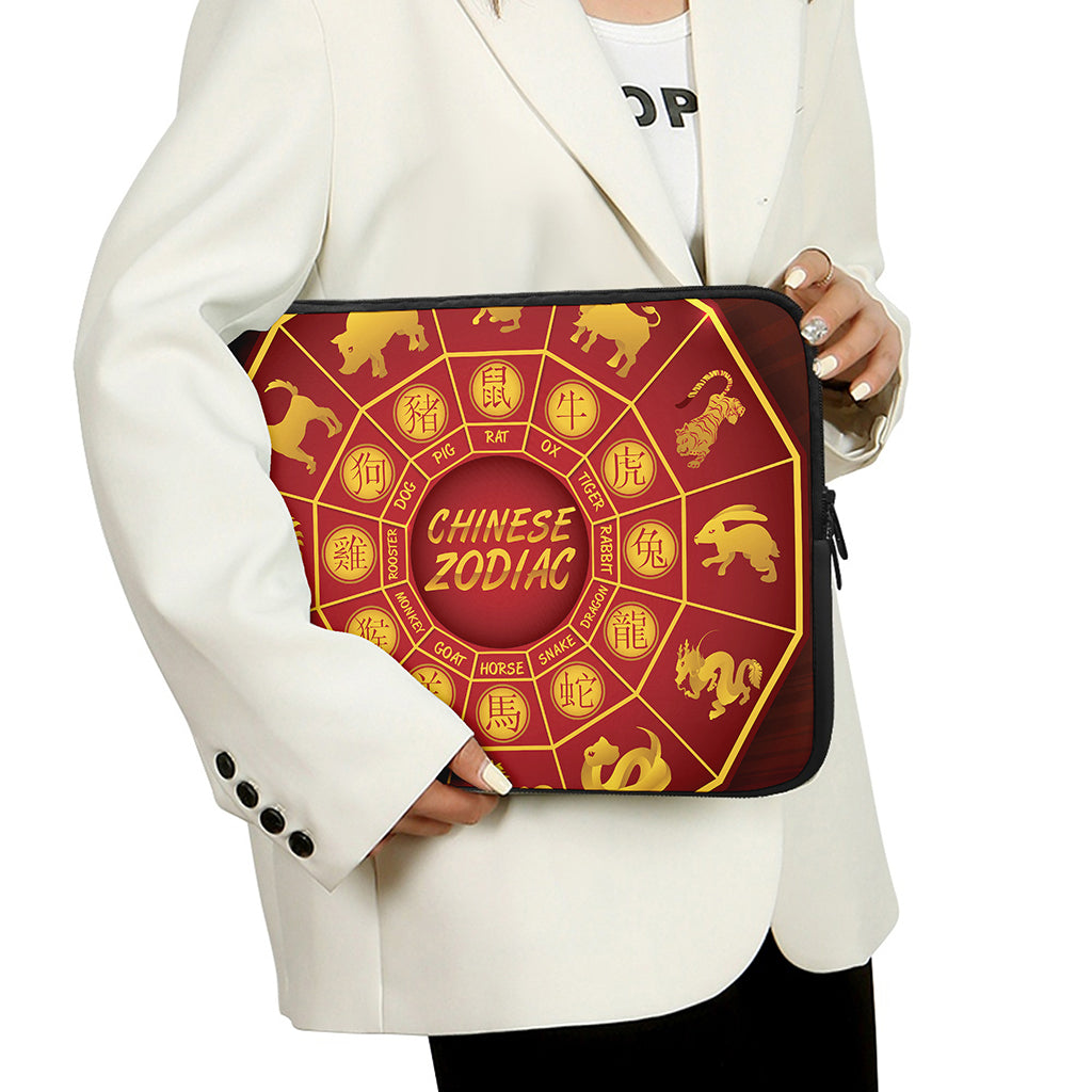Red And Yellow Chinese Zodiac Print Laptop Sleeve