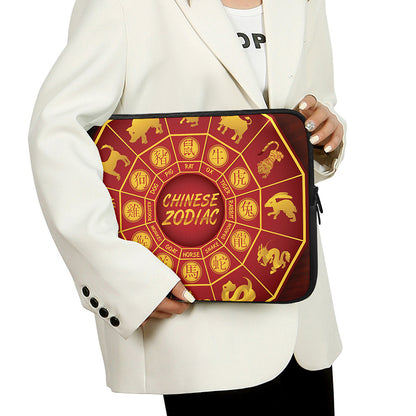 Red And Yellow Chinese Zodiac Print Laptop Sleeve