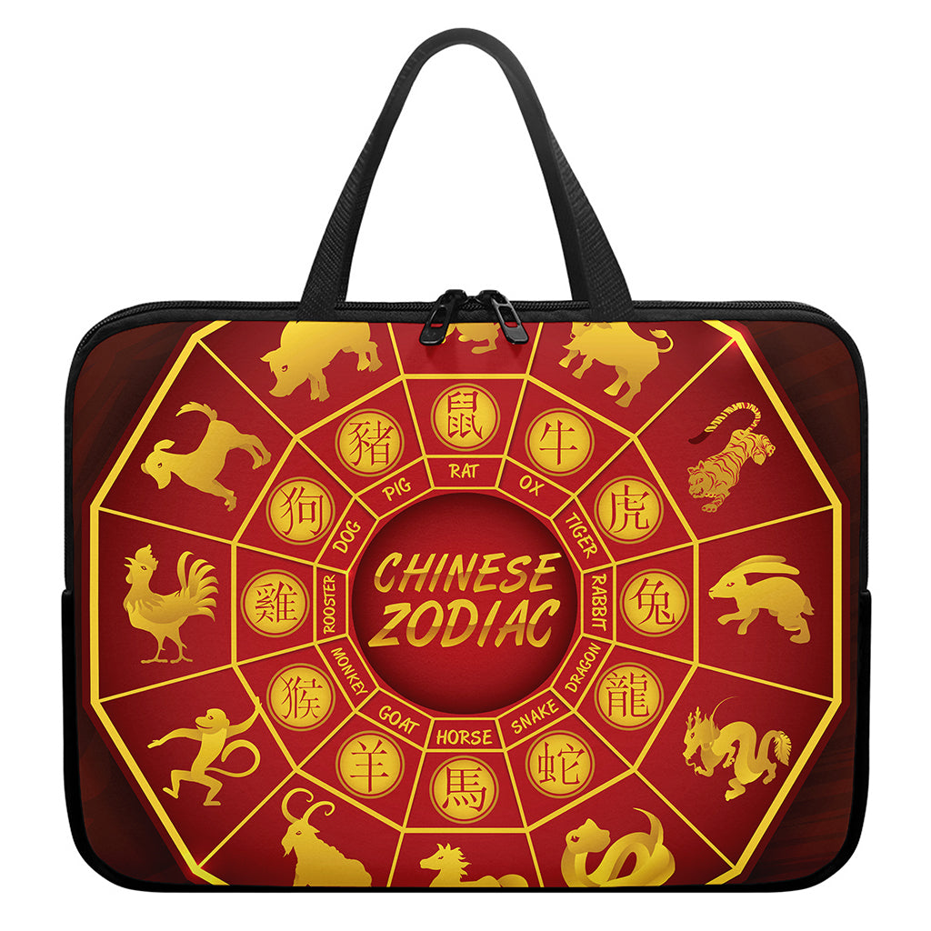 Red And Yellow Chinese Zodiac Print Laptop Sleeve With Handle