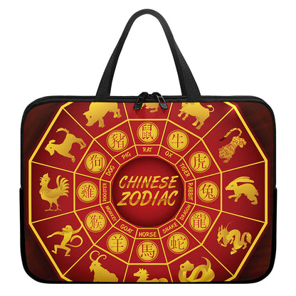 Red And Yellow Chinese Zodiac Print Laptop Sleeve With Handle