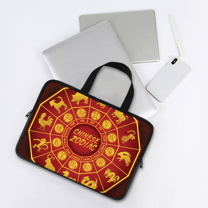Red And Yellow Chinese Zodiac Print Laptop Sleeve With Handle