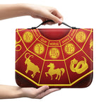 Red And Yellow Chinese Zodiac Print Leather Bible Cover