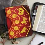 Red And Yellow Chinese Zodiac Print Leather Bible Cover