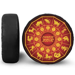 Red And Yellow Chinese Zodiac Print Leather Spare Tire Cover