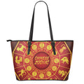 Red And Yellow Chinese Zodiac Print Leather Tote Bag With Zipper