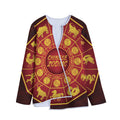 Red And Yellow Chinese Zodiac Print Long Sleeve Short Coat