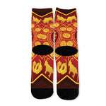 Red And Yellow Chinese Zodiac Print Long Socks