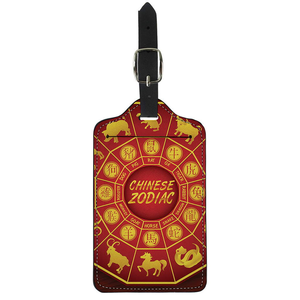 Red And Yellow Chinese Zodiac Print Luggage Tag