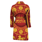 Red And Yellow Chinese Zodiac Print Men's Bathrobe