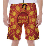 Red And Yellow Chinese Zodiac Print Men's Beach Shorts