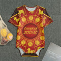 Red And Yellow Chinese Zodiac Print Men's Bodysuit