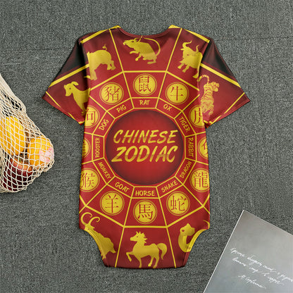 Red And Yellow Chinese Zodiac Print Men's Bodysuit