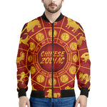 Red And Yellow Chinese Zodiac Print Men's Bomber Jacket