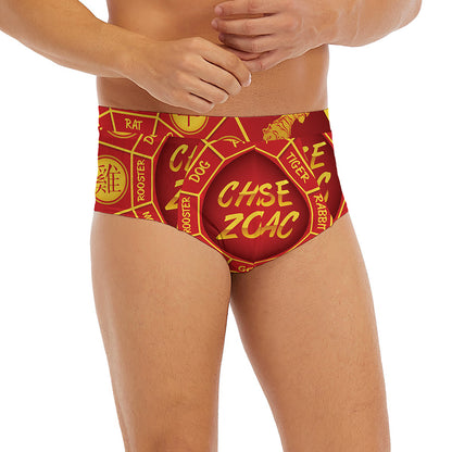 Red And Yellow Chinese Zodiac Print Men's Briefs