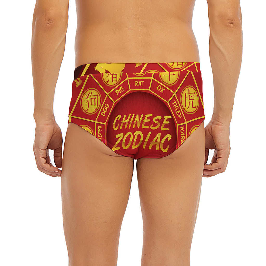Red And Yellow Chinese Zodiac Print Men's Briefs