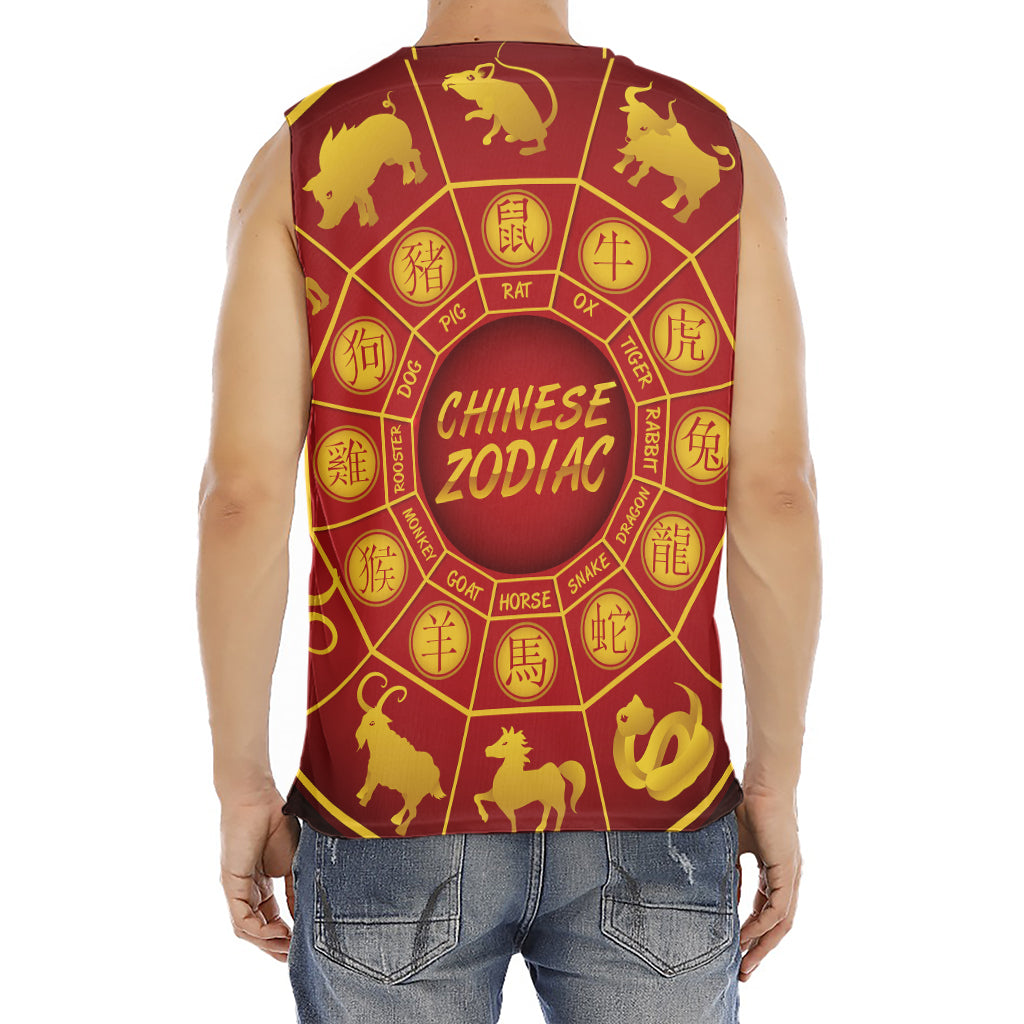 Red And Yellow Chinese Zodiac Print Men's Fitness Tank Top