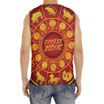 Red And Yellow Chinese Zodiac Print Men's Fitness Tank Top