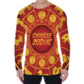 Red And Yellow Chinese Zodiac Print Men's Long Sleeve T-Shirt
