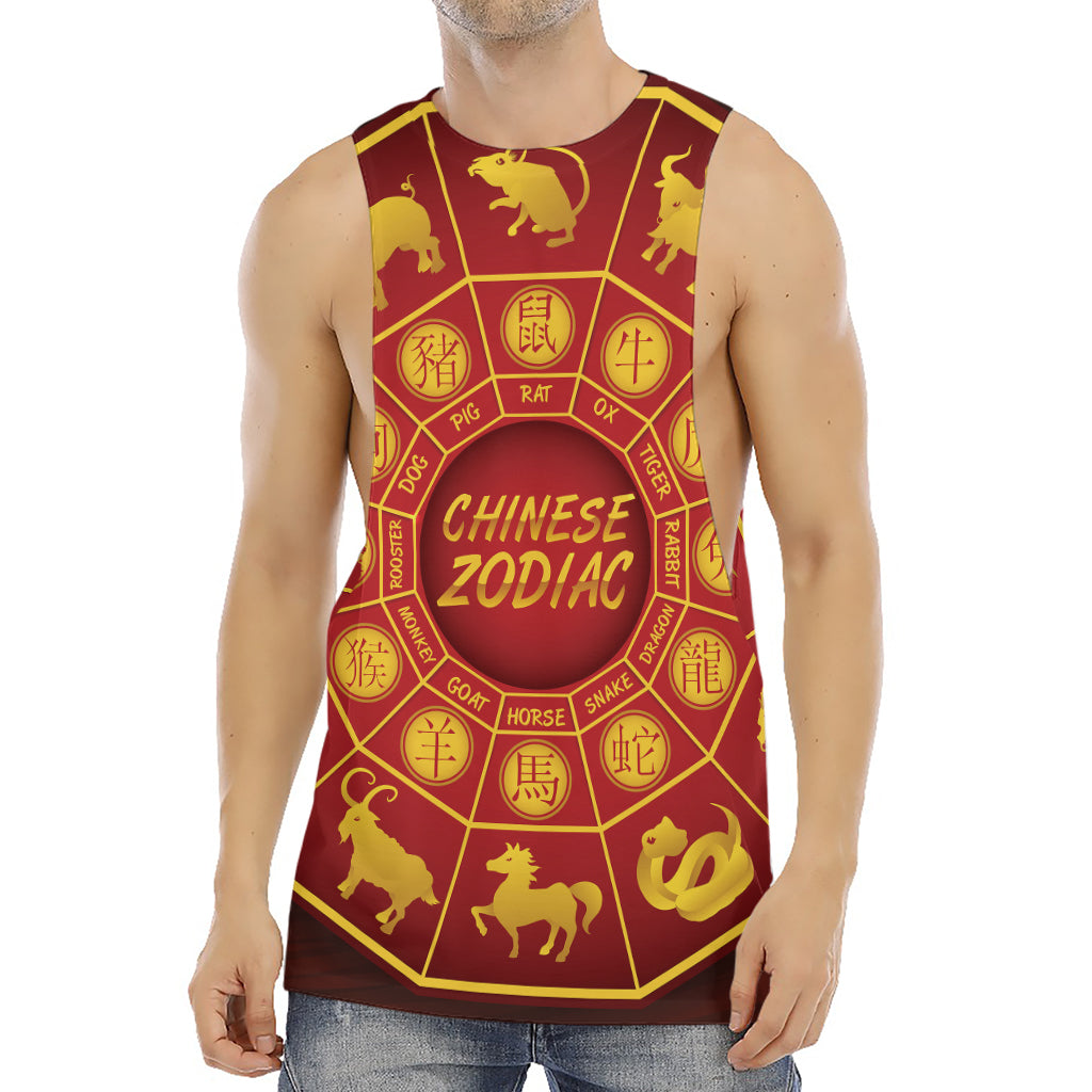 Red And Yellow Chinese Zodiac Print Men's Muscle Tank Top