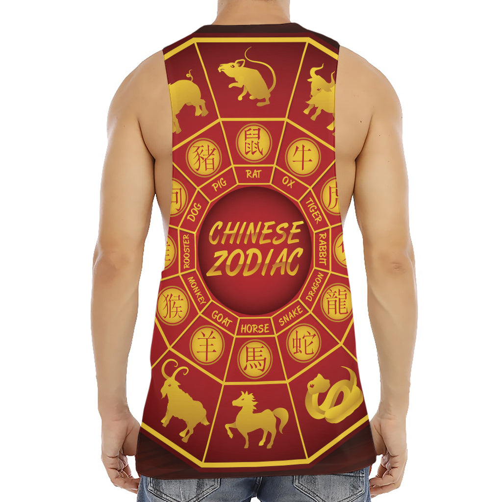 Red And Yellow Chinese Zodiac Print Men's Muscle Tank Top