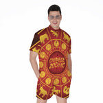 Red And Yellow Chinese Zodiac Print Men's Rompers