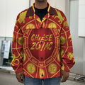 Red And Yellow Chinese Zodiac Print Men's Shirt Jacket