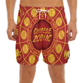 Red And Yellow Chinese Zodiac Print Men's Split Running Shorts