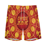 Red And Yellow Chinese Zodiac Print Men's Sports Shorts